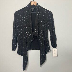 Clara Sun Woo Cardigan Womens Extra Small Black Sparkle Polka Dot Slinky Evening